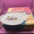 Vintage MCM Federal Snack Plate  Cup Set Rare Chalet 1950s in Box 4 cups 2 Plate