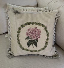 FRENCH COUNTRY Needlepoint Pillow w Petit Point Hydrangea Flower