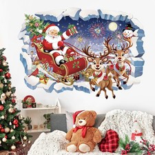 wondever 3D Christmas Wall Stickers Santa Claus and Reindeer Snowman Multi