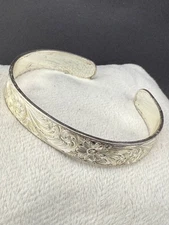 Vintage Montana Silversmiths Ethced Cuff Bracelet Signed Silver Tone  6.5"