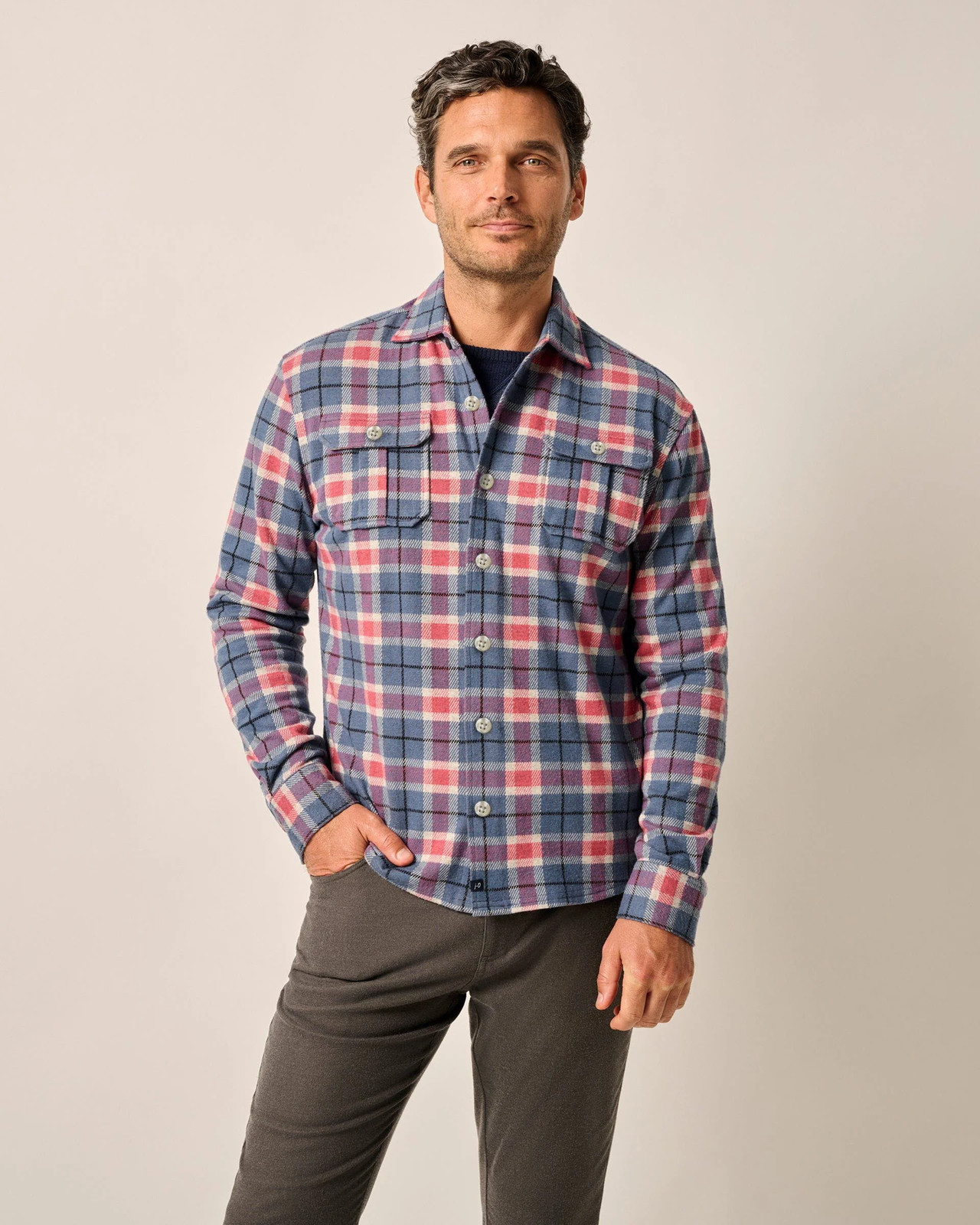 johnnie-O Kaden Stretch Knit Flannel Lodge Shirt Laguna Blue