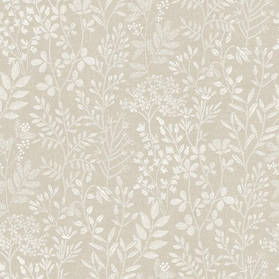 Leaves Trail Wallpaper Taupe Karuna Stitched Organic Embroidery Grandeco 205002