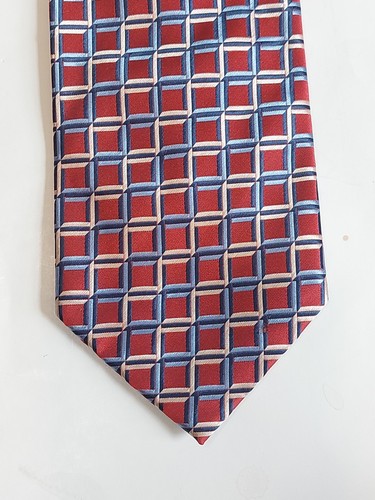 Bergamo New York Tie 60” x 4” Red Blue Grid Iridescent Pattern | Classic Necktie - Picture 2 of 3