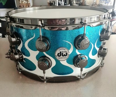 DW Drum Set Snare, Collector's Series Blue Flame, Metal Wood