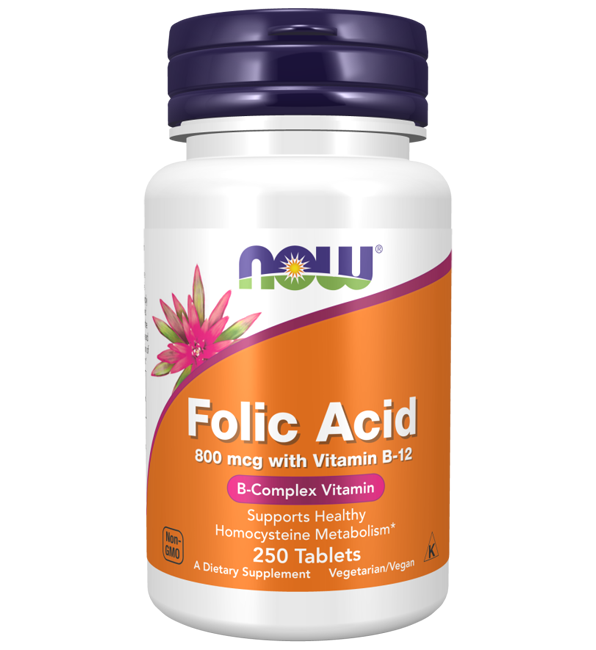 Now Foods Folic Acid 800mcg + Vitamin B12 250 Tab