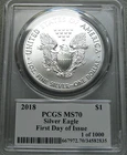 2018 First Day of Issue American Eagle Silver David Hall Signed MS-70 PCGS #871C