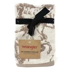Wrangler Horse Fingertip Tip Towels Tan Beige Mustangs Set Of 2 Pcs NWT Ivory