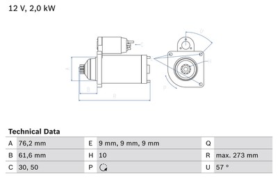 0986021870 Bosch Starter for VW
