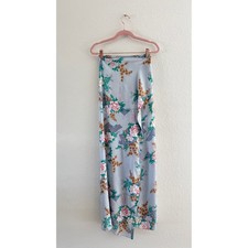 Hawaiian Palm Wrap Maxi Skirt Womens S Blue Floral Vintage Tie Waist Peony