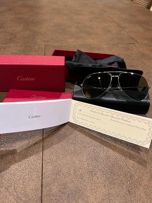 NEW Cartier Signature C CT0110S Aviator Sunglasses Silver - Full Boutique Set