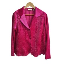 Chico s 2 Large Fuschia Pink Blazer Jacket Crinkle Ruffle Boho