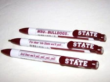 MSU Mississippi State Bulldogs Team Tradition Click & Read Message Pens (3) NEW