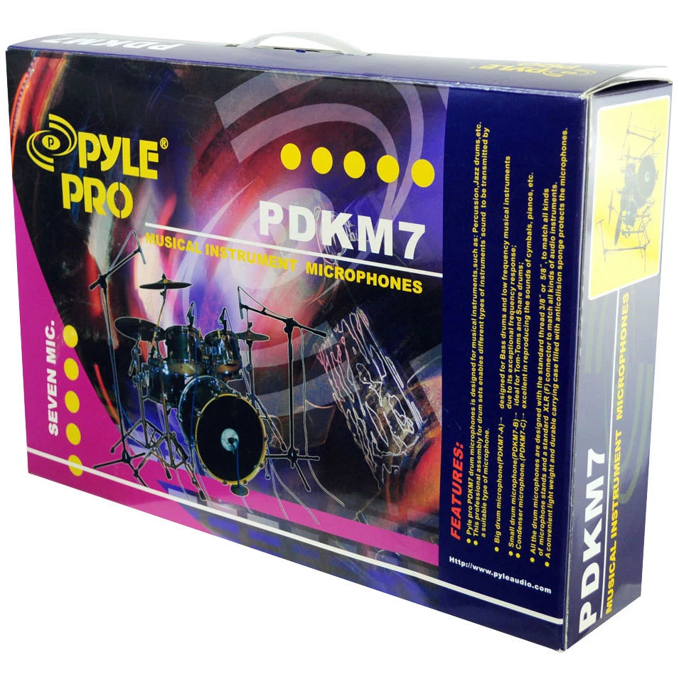 Pyle PDKM7 7 Microphone Wired Drum Kit with Carrying Case & Mounting Accessories - Image 4 of 4