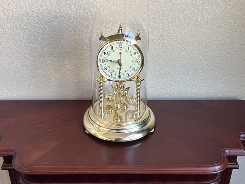 Vintage Elgin Anniversary Clock Glass Dome Porcelain Dial Flowers Japan 12.5” - Picture 12 of 12