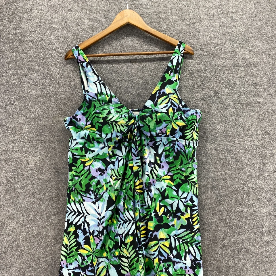 Swimsuits For All Swimsuit Women 20 Plus Green Floral V-Neck Sleeveless Lined - Image 3 of 4