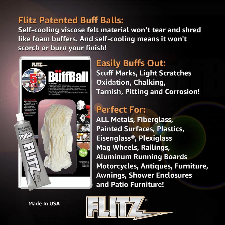 FLITZ BOLA GRANDE 5" BUFF con tubo de 1,76 OZ PULIDO FLITZ (VER VIDEO) Foto 2 de 3