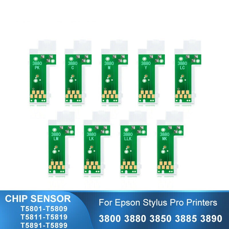9PC/Set T58U Ink Cartridge Chip Sensor for Epson 3800 3850 3885 3880 3890