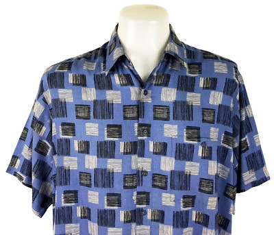 JOHN HENRY Mens Blue S/S EVENING SHIRT Ultra Ultrasoft Rayon - L - 50'' - RRP £59