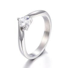 Women Stainless Steel CZ Heart Ring Band Engagement Wedding Solitaire R51