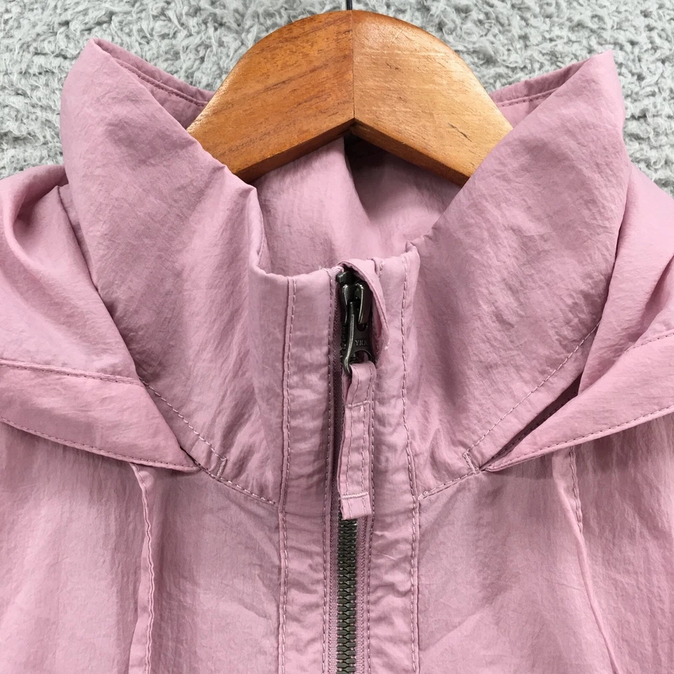 Chaqueta cortavientos Eddie Bauer con capucha para mujer L púrpura cremallera simulada cuello bolsillos Foto 3 de 4
