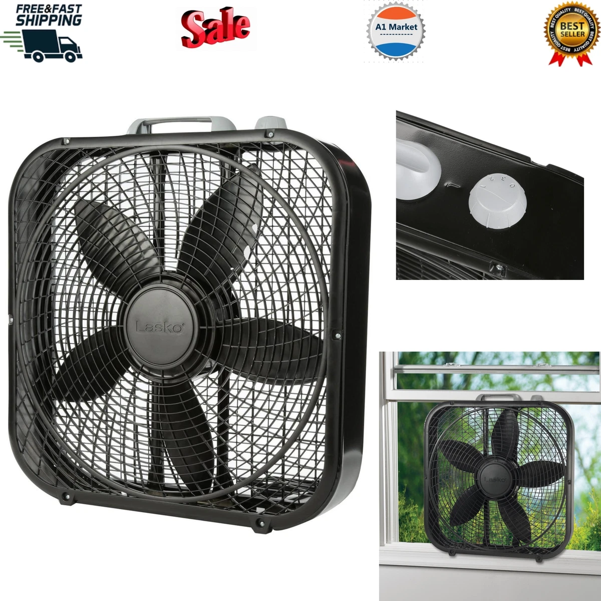 Lasko Cool 20u0026#034; Weather Resistant Box Fan, 3-Speeds, Energy-efficient,  Black | eBay
