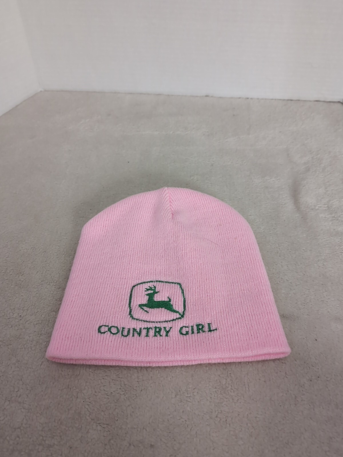 JOHN DEERE Pink Beanie Knit Cap Hat Green Logo Size One Size