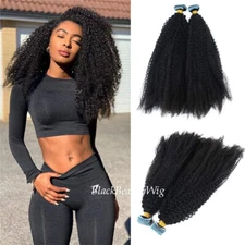 Long Afro Kinky Curly Tape in Human Hair Extension Skin Weft Tape on Hair 40Pcs
