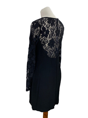 Manoukian Abend Kleid Damen Schwarz Gr. S Langarm Spitze Rücken Elegant 