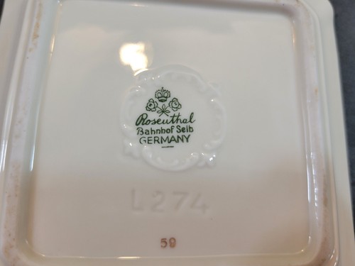 Vintage Rosenthal Bahnhof Selb Germany Ashtray Pink Floral Gold Trim Square - Picture 7 of 7