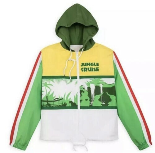 NEW Disney Parks Women's M Jungle Cruise Windbreaker Hooded Jacket Green Yellow - Picture 1 of 2