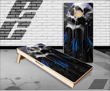 Blue Skull Clock Cornhole Boards Bean Bag Toss Game