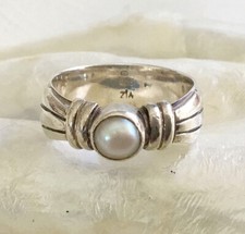 Sterling Silver Ring with Pearl- Size 8-1/4