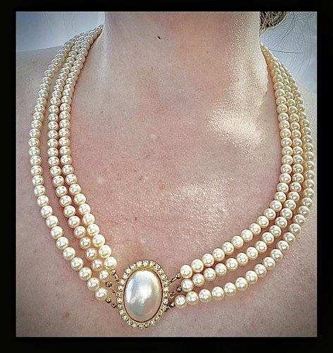 Vintage 3 Strand Stacked Faux Pearl 