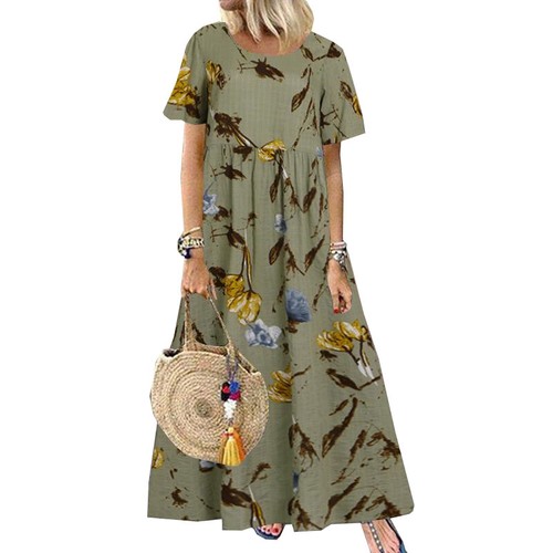 Größe Lauter Frauen Florales Boho Maximal Kleid Kurzarm Kaftan Long Sundes ~ : - Picture 8 of 19