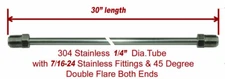 1/4" Brake Line 30 INCH STAINLESS STEEL 7/16-24 Tube Nuts 45 Degree Double Flare