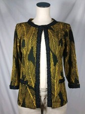 Michael Simon Cardigan Silk Black Gold Beaded 3/4 Sleeve Women's Size Large