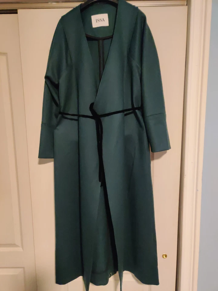 Abrigo cárdigan con corbata de lana de manga larga sin cuello de la AISS verde oscuro