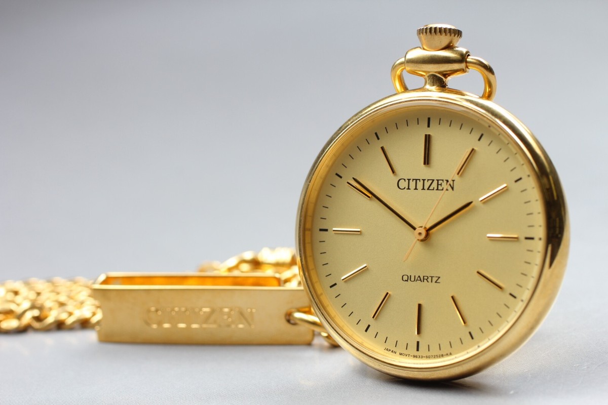 N MINT* CITIZEN Pocket Quartz Watch 9633-S045517 Gold UNI-SEX 36mm