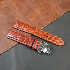 Handmade Redish Brown Leather Watch Strap Deployant Clasp Quick Release Pin Bars