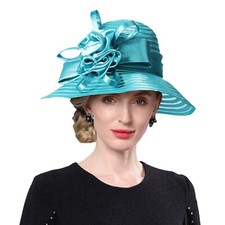 Sky Blue Wide Brim Sun Hats For Women Floppy Cap Elegant Flower Church Fedoras