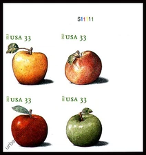 4727b-30b 4730b Apples 4 Designs Imperf UR Plate Block of 4 No Die Cuts