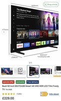 Bush SMART 4K TV 50 Inch Ultra HD HDR LED Freely Powered By TiVo 50UT24SB