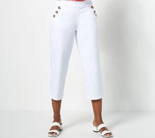 Belle by Kim Gravel Petite TripleLuxe Twill Wide Cropped Leg Pant White 14 New