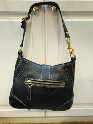 Coach Hamptons Signature Embossed Leather Brown Shoulder Hobo Bag