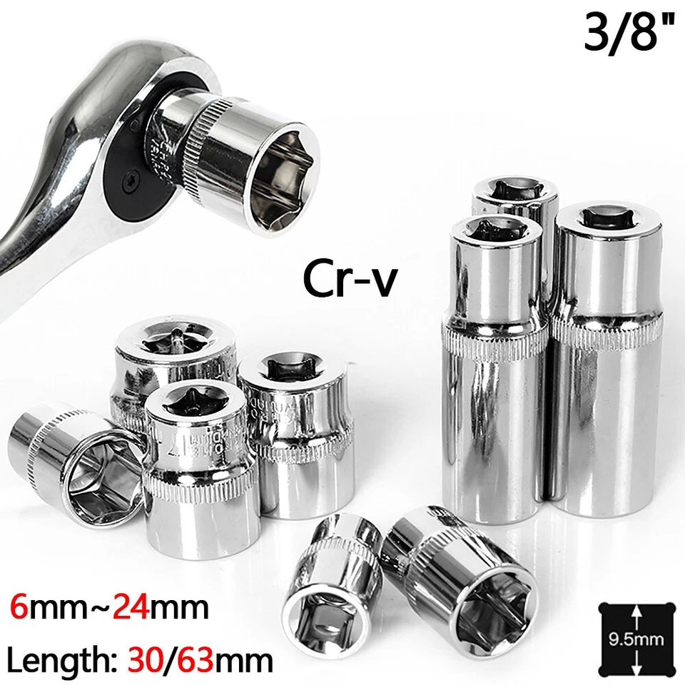 Socket Set Hexagonal Socket Square Drive Ratchet Socket Cr-v Steel 6mm~24mm 3/8" - Image 2 of 4