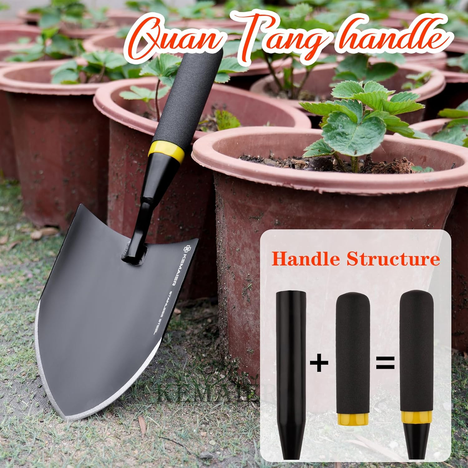 Heavy Duty Stainless Steel Garden Trowel and Shovel, Easy Digging and Weeding, D