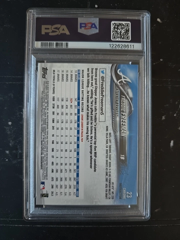 2018 TOPPS CHROME REFRACTOR #23 FREDDIE FREEMAN PSA 9 MINT - Image 2 of 2