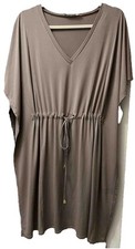 CALVIN KLEIN SZ 10 Taupe Adjustable Waist Drawstring Stretch Jersey Dress NWOT