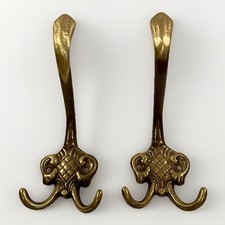 Vintage Brass Triple Coat Hooks / Hangers - Wall Mount Set of TWO 6.25  