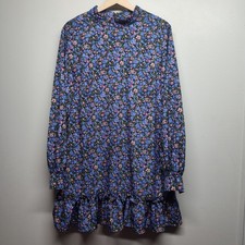 Boohoo Mini Dress Women Size 10 Blue Floral Long Sleeve Cocktail Feminine Party